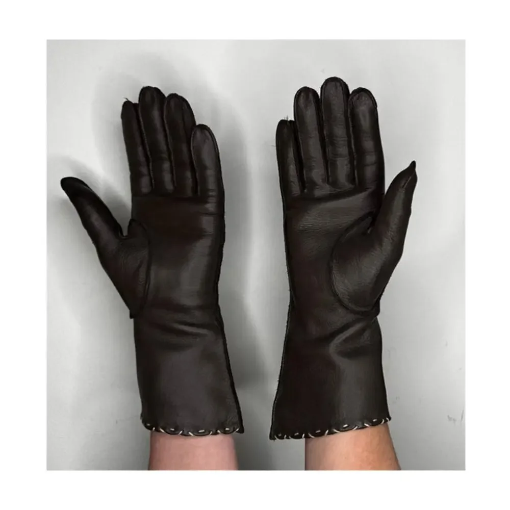1970s Brown Deerskin Leather Gloves Contrast Whipstitch Size 7